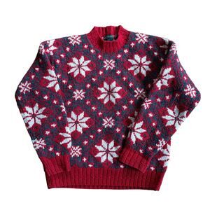 Club Room Knit By Hand Wool Sweater SZ XL Red Gray White Cozy Chunky